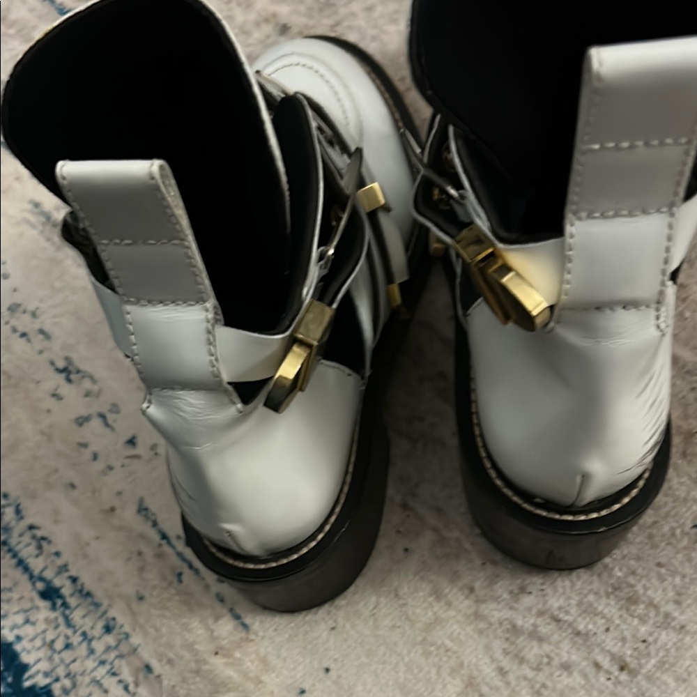Balenciaga White Combat Boots with Gold Accents - Picture 11 of 11